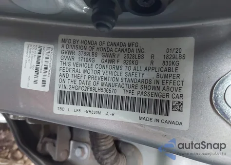 2020 Honda Civic Lx from USA, damaged, VIN 2HGFC2F69LH536570